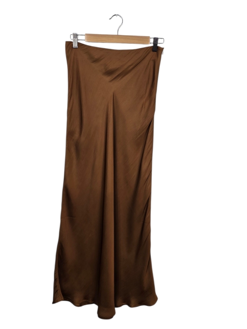 Crescent Gabrielle Crushed Satin Bias Cut Maxi Skirt Espresso Brown M - Picture 6 of 14